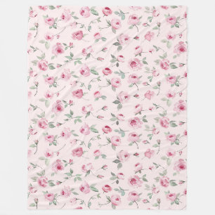 Pretty Pink Roses Floral Fleece Blanket