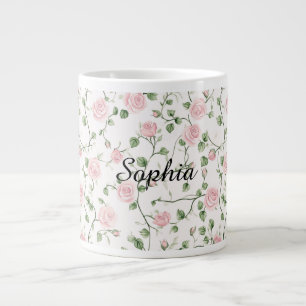 Pretty Pink Roses Floral   Large Coffee Mug