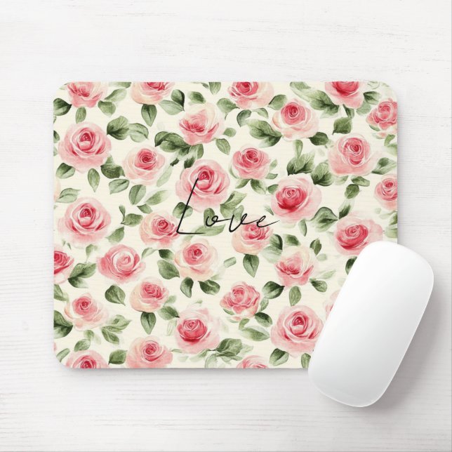 Pretty Pink Roses Floral Mouse Pad (With Mouse)