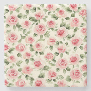 Pretty Pink Roses Floral Stone Coaster