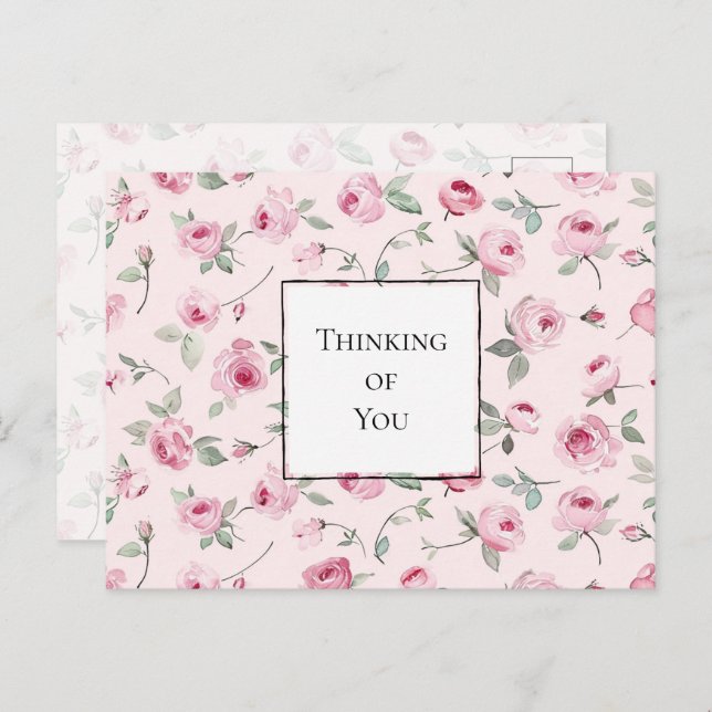 Pretty Pink Roses Floral Thinking of you Postcard (Front/Back)