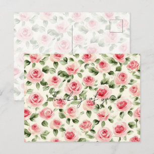 Pretty Pink Roses Floral Thinking of you Postcard