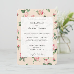 Pretty Pink Roses Floral Wedding Invitation