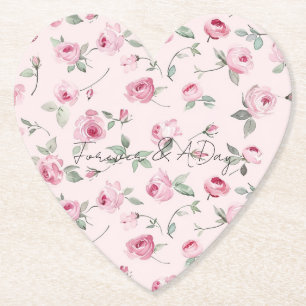 Pretty Pink Roses Floral Wedding Paper Coaster