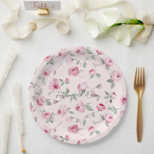 Pretty Pink Roses Floral Wedding   Paper Plate