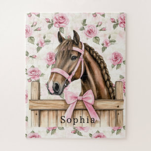 Pretty Pink Roses Horse Christmas Jigsaw Puzzle