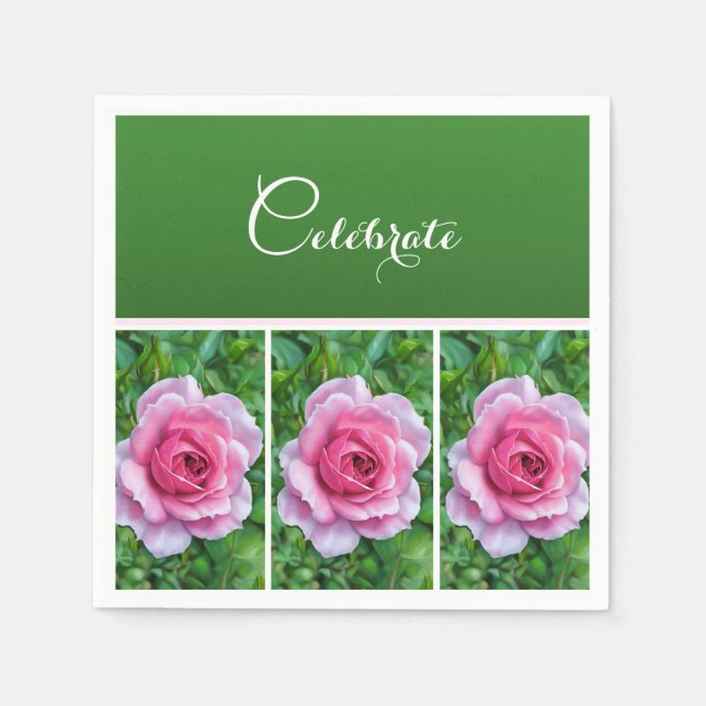 Pretty Pink Roses in a Row - Paper Napkin (Front)