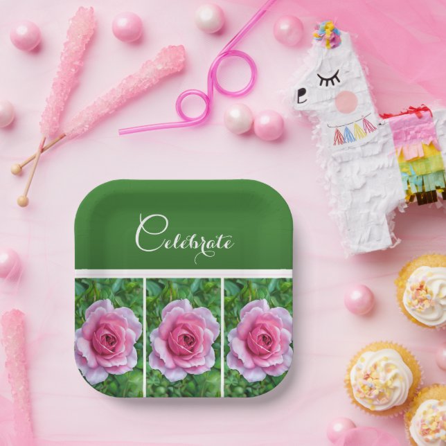 Pretty Pink Roses in a Row  - Paper Plate (Party)