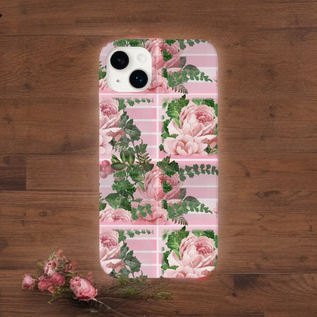 Pretty Pink Roses in Pink Gradient Graphic Pattern Case-Mate iPhone Case (Creator Uploaded)