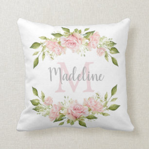 Pretty Pink Roses   Monogram and Name Cushion