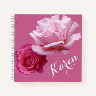 Pretty pink roses name Karen beautiful floral Notebook