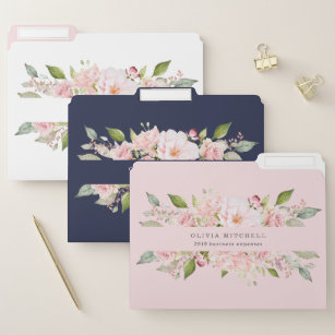 Pretty Pink Roses on Blush, Navy Blue, and White File Folder