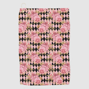 Pretty Pink Roses on Harlequin   Golf Towel