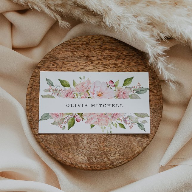 Pretty Pink Roses on White | Floral Business Card (Creator Uploaded)