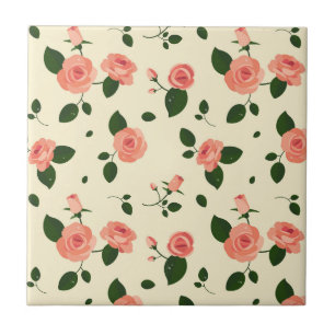 Pretty Pink Roses Pastel Pink Pattern Ceramic Tile
