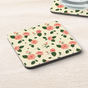 Pretty Pink Roses Pastel Pink Pattern Coaster