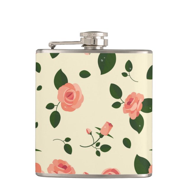 Pretty Pink Roses Pastel Pink Pattern Hip Flask (Front)