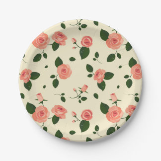 Pretty Pink Roses Pastel Pink Pattern Paper Plate