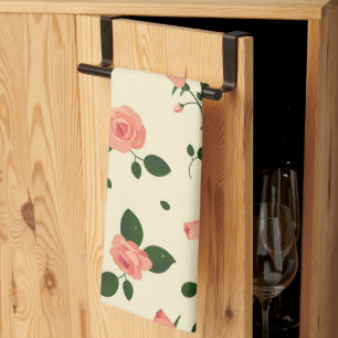 Pretty Pink Roses Pastel Pink Pattern Tea Towel