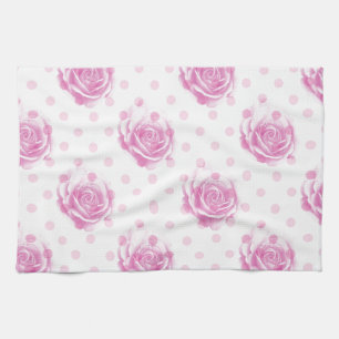 Pretty pink roses pattern tea towel