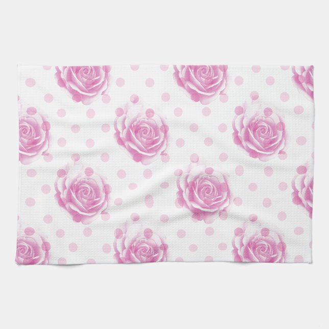 Pretty pink roses pattern tea towel (Horizontal)
