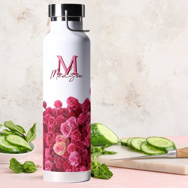 Pretty Pink Roses Personalised  Water Bottle (Creator Uploaded)