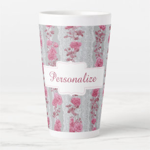 Pretty Pink Roses Personalized Floral Design Latte Mug