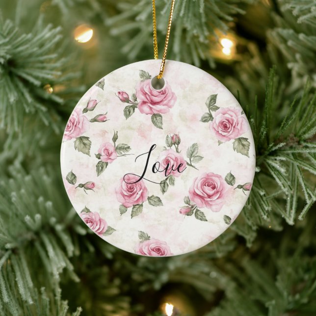 Pretty Pink Roses Romantic Love Ceramic Ornament (Tree)