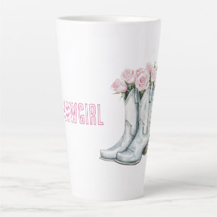 Pretty Pink Roses Silver Cowgirl Boots Latte Mug