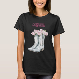 Pretty Pink Roses Silver Cowgirl Boots T-Shirt