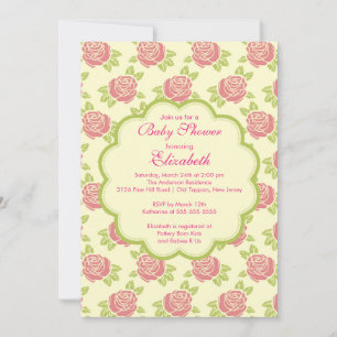 Pretty Pink Roses Spring Baby Shower Invitation
