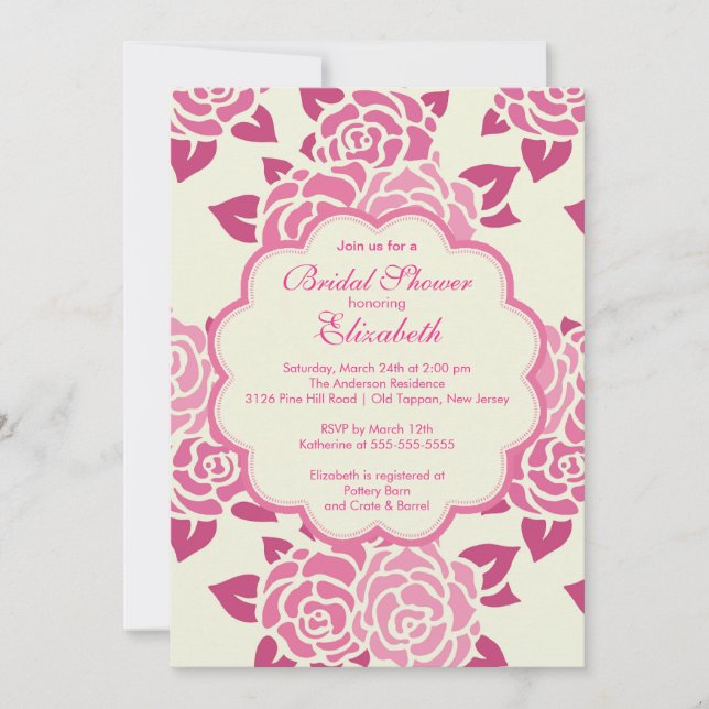 Pretty Pink Roses Spring Bridal Shower Invitation (Front)