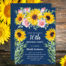 Pretty Pink Roses Sunflowers Navy Blue 16th