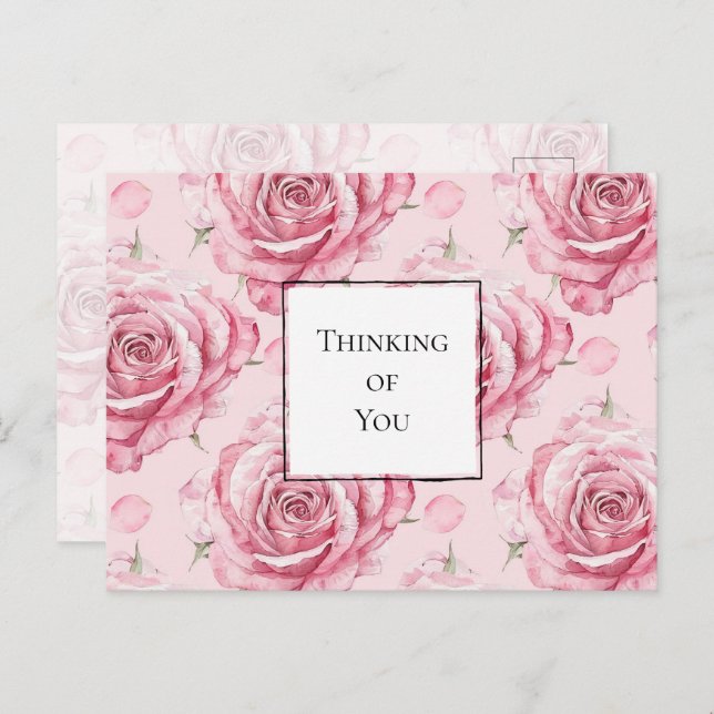 Pretty Pink Roses Thinking of you Postcard (Front/Back)