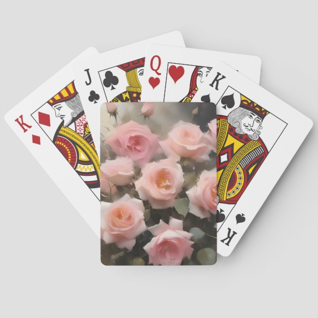 Pretty pink roses watercolor painting playing cards (Back)