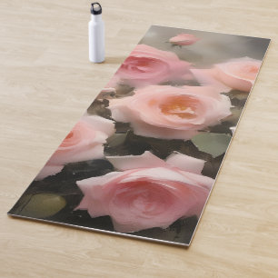 Pretty pink roses watercolor painting yoga mat