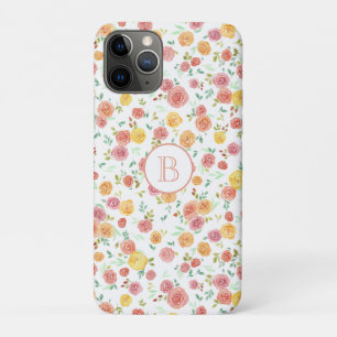 Pretty Pink Roses with Monogram iPhone 11 Pro Case