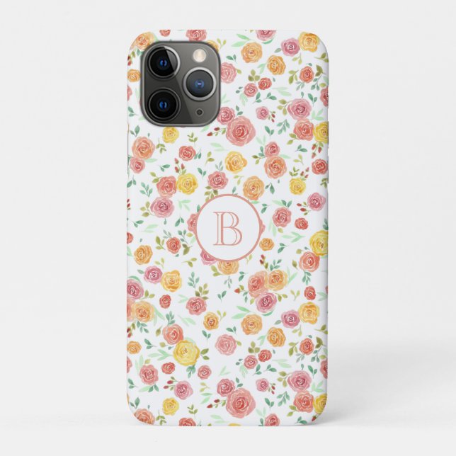 Pretty Pink Roses with Monogram Case-Mate iPhone Case (Back)