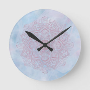 Pretty Pink Sacred Lotus Flower Blossom Mandala Round Clock