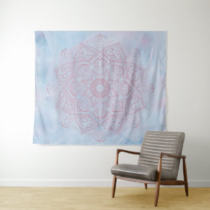 Pretty Pink Sacred Lotus Flower Blossom Mandala    Tapestry