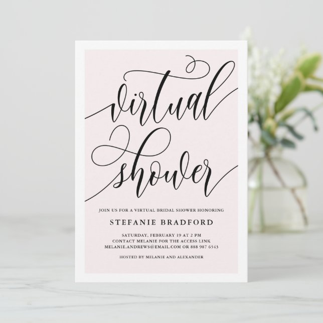 Pretty Pink Script Virtual Shower | Bridal Shower Invitation (Standing Front)