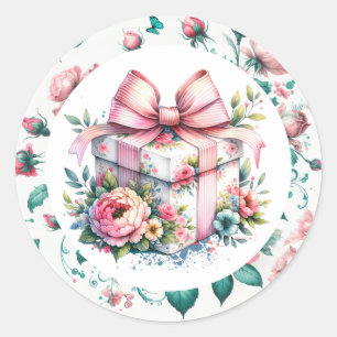 Pretty pink Shabby Chic Floral Birthday Cake Classic Round Sticker