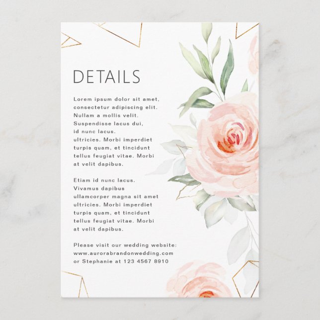 Pretty Pink Shades Blush Geometric Wedding Details Enclosure Card (Front)