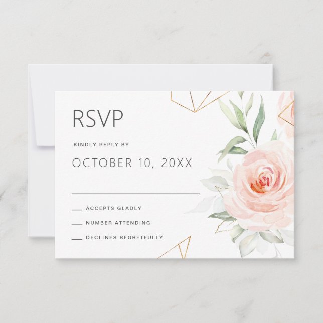 Pretty Pink Shades of Blush Geometric Wedding RSVP Card (Front)