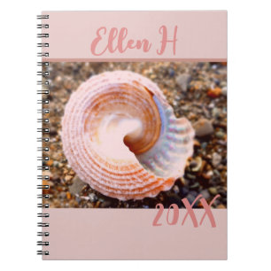 Pretty Pink Shell on the Beach Year Diary Notebook