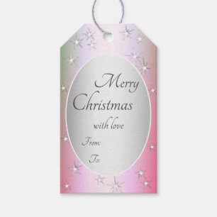 Pretty Pink Shimmer Silver Effect Christmas Stars Gift Tags