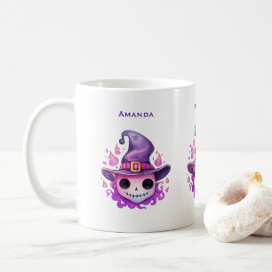 Pretty Pink Skull in a Witch's Hat Whimsical Coffee Mug