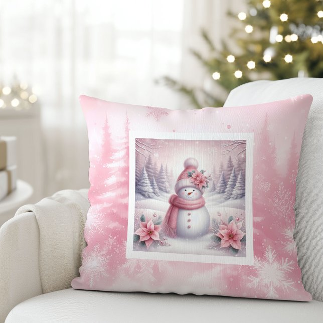 Pretty Pink Snow Scene Pillow Sweet Snowman (Pretty Pink Snow Scene Pillow Sweet Snowman)