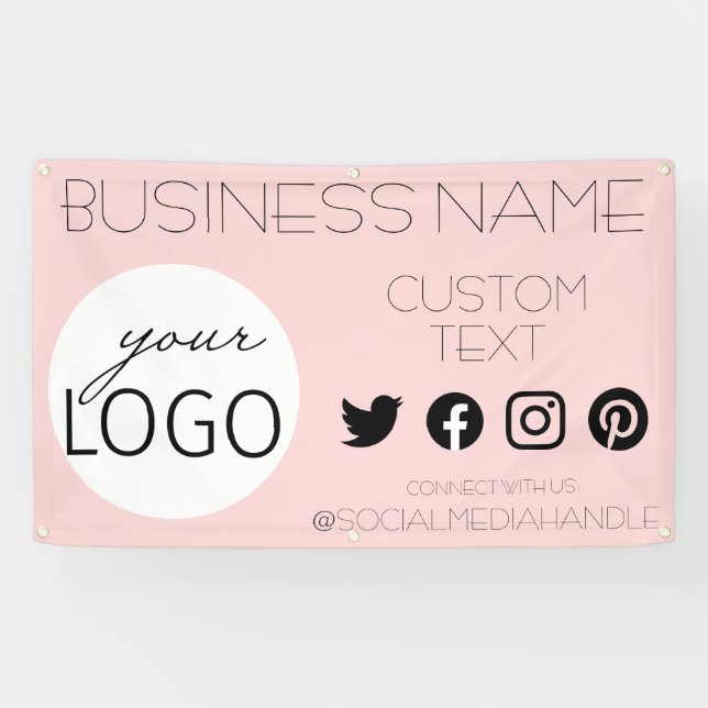 Pretty Pink Social Media Business Logo Promotional Banner (Horizontal)