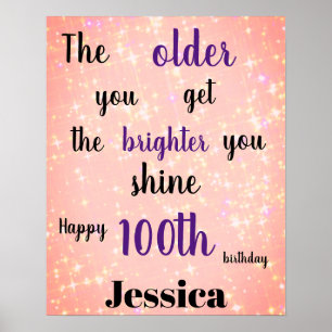 Pretty Pink sparkle 100th Birthday Name Poster